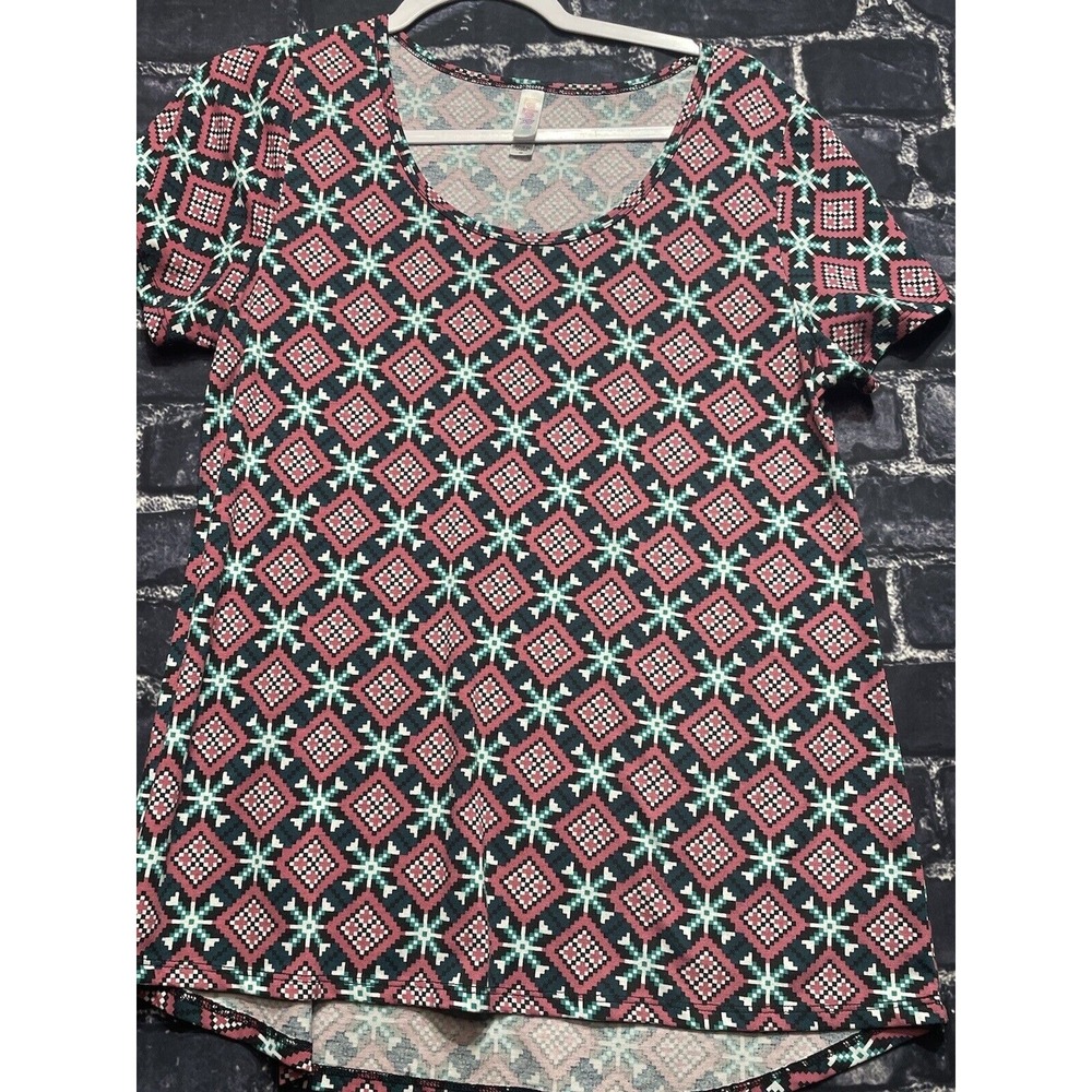 Lularoe Shirt Womens Medium Blue Pink Gometric Southwestern Casual Lounge Cozy
